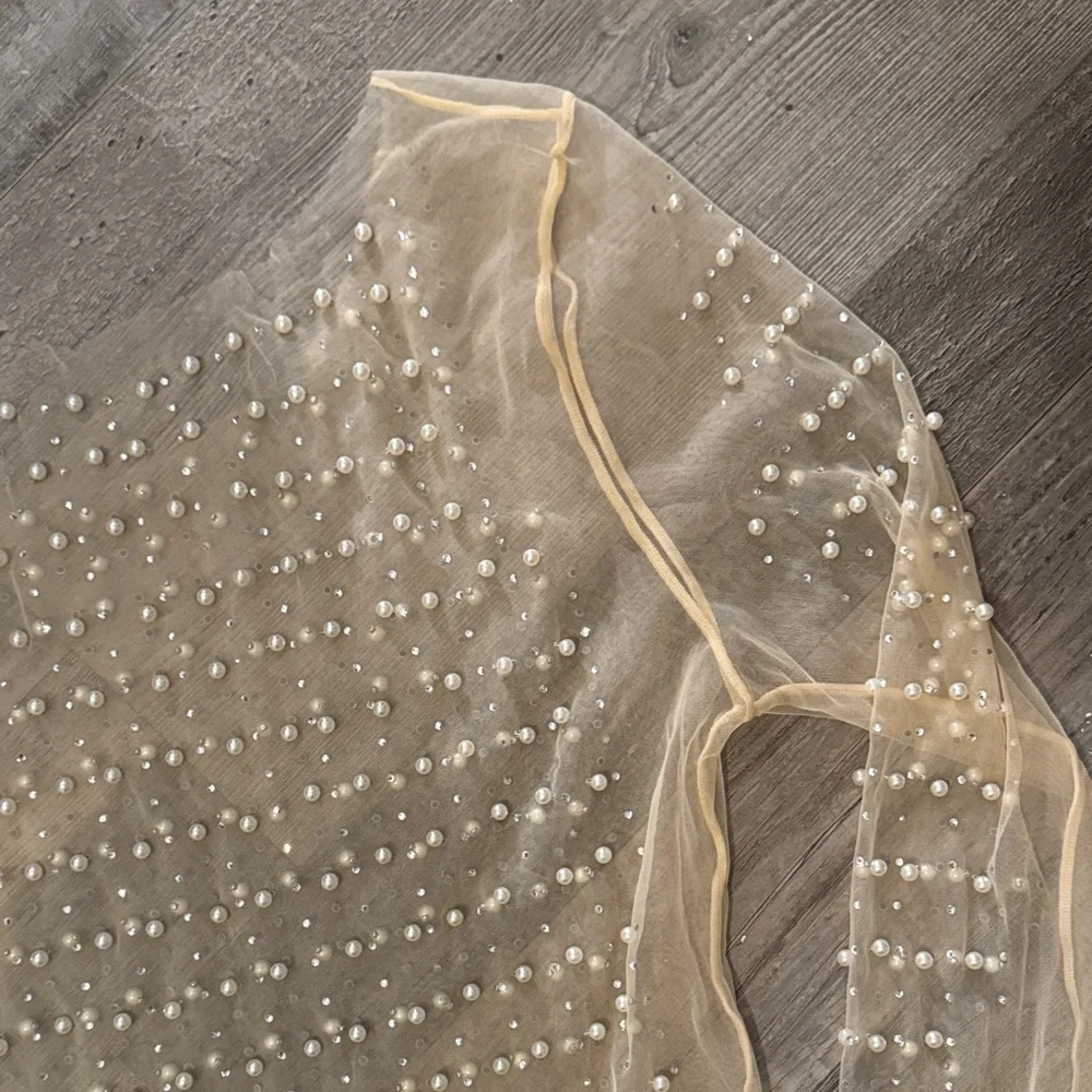 Sheer Beaded Long Sleeve Top XL - Picture 1 of 5